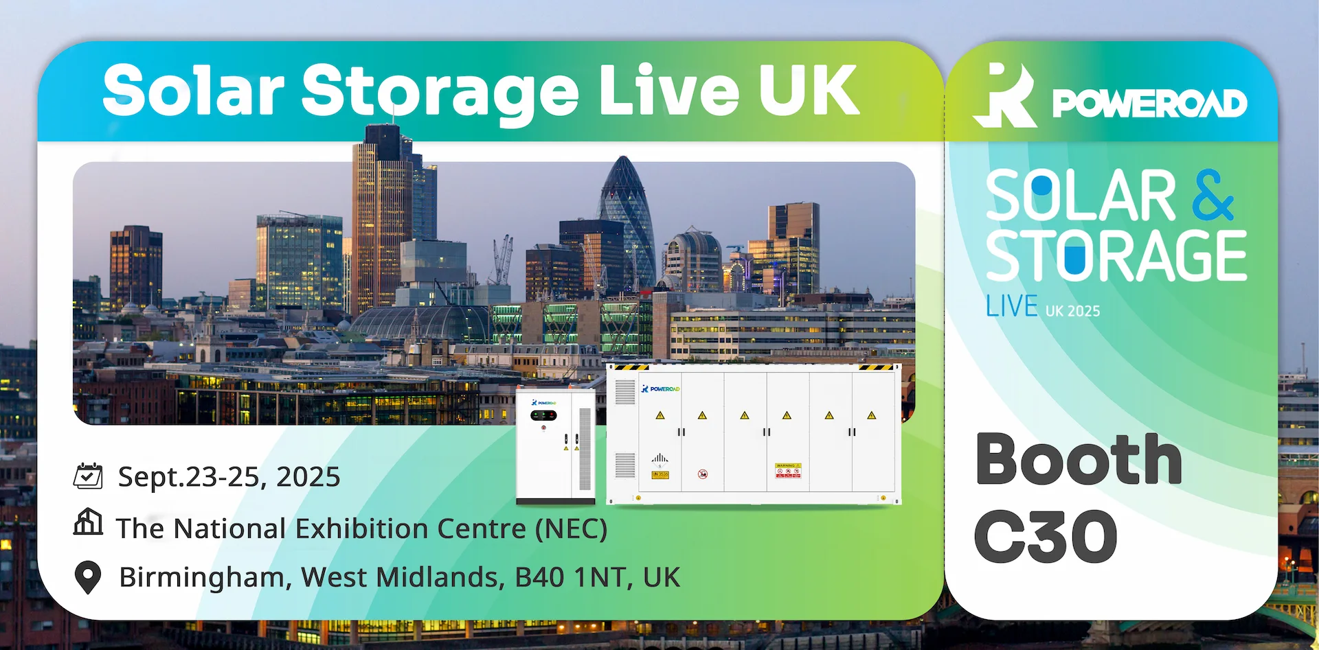 POWEROAD bude vystavovat na veletrhu Solar Storage Live UK 2025, kde představí řešení pro ukládání čisté energie v Birminghamu
